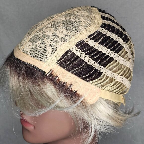 Wigyy Silver Grey Short Pixie Synthetic Wig Bangs Daily Wear Heat Resistant - Picture 6 of 7